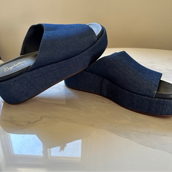Seychelles Flatform Denim Sandal Size 8 Runs Wide - Picture 5 of 7